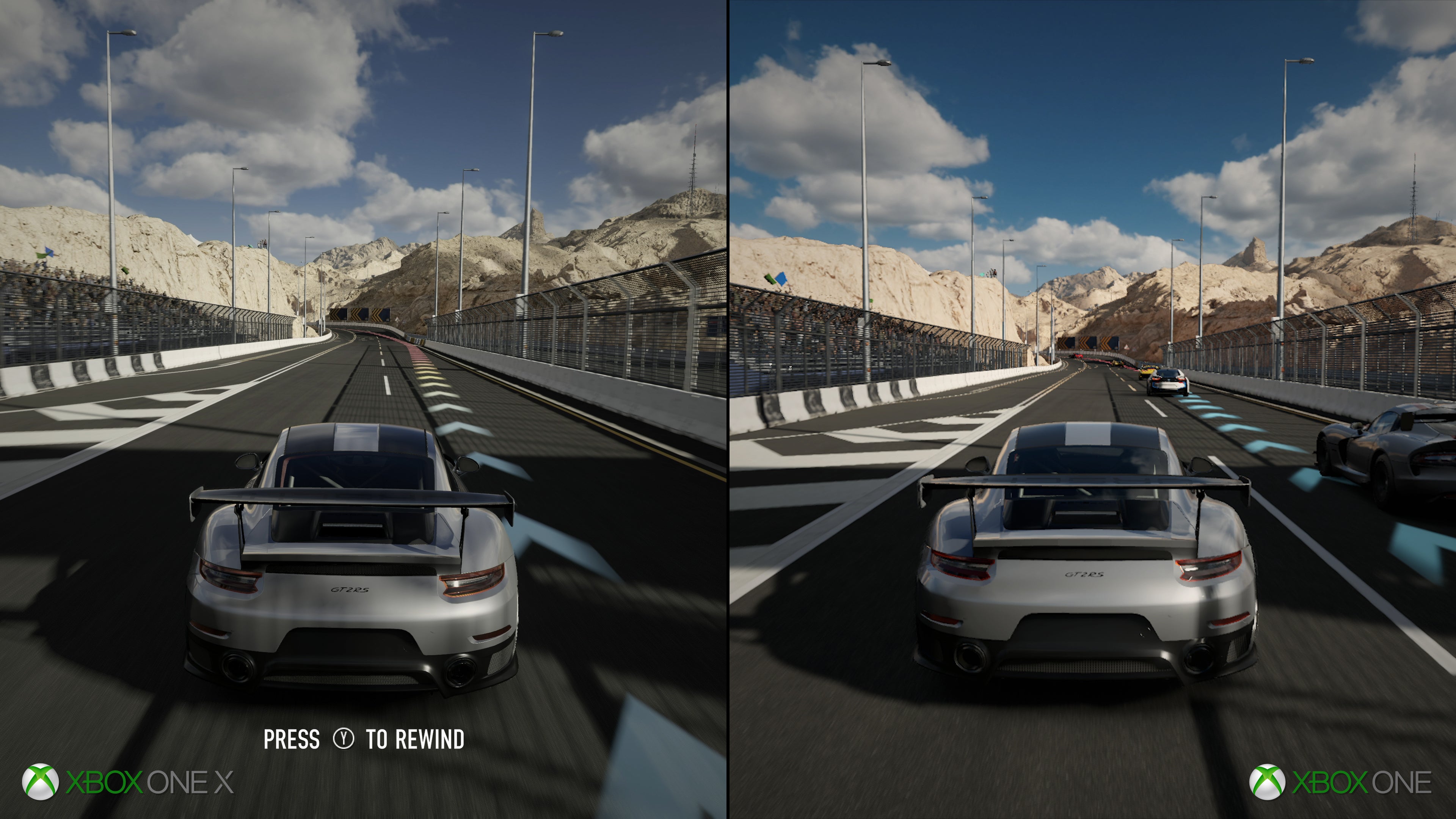 How does Forza 7 improve on Xbox One X over base hardware