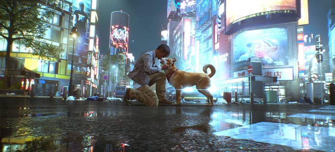 Acariciando al perro en Ghostwire: Tokio