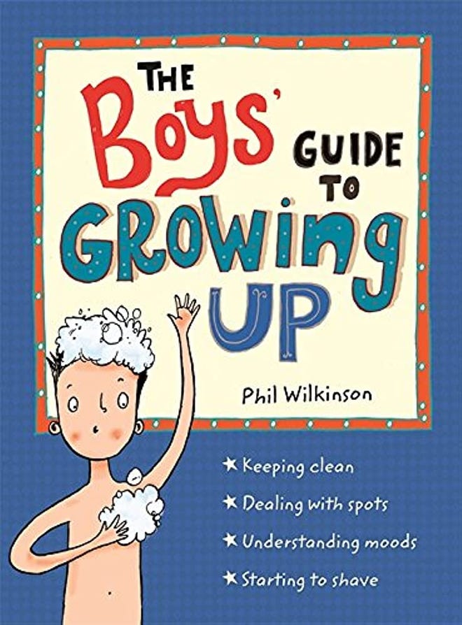 Cover of The Boys Guide to Growing up, featuring a young boy shampooing