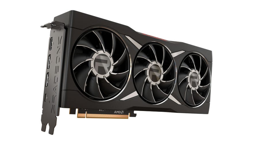 amd's rx 6950 xt graphics card, shown with three fans and an all-AMD design in gunmetal gray.