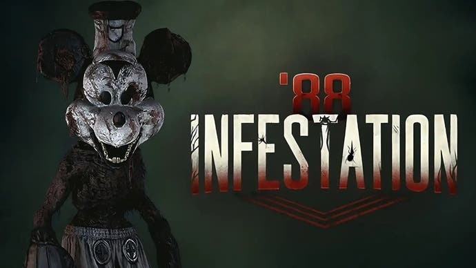 Infestation 88 artwork showing Mickey Mouse-like villain character with the game's name to one side