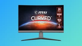 an msi mag artymis 242c gaming monitor, proudly proclaiming its 24-in span, 1000r curvature, 165hz refresh rate and 1ms pixel response time.