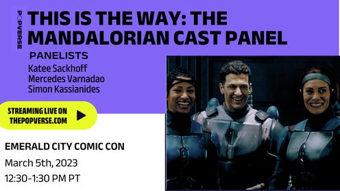 Image for Watch The Mandalorian cast panel with Katee Sackhoff, Mercedes Varnado, & Simon Kassianides live from ECCC '23
