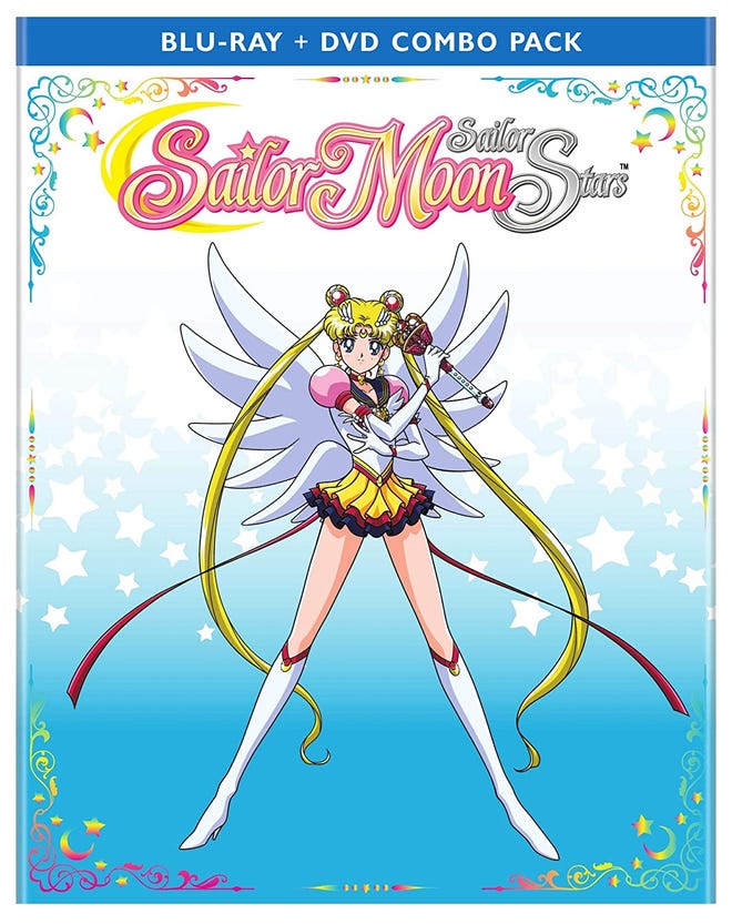 DVD cover of Sailor Moon Sailor Stars, with Sailor Moon striking a pose