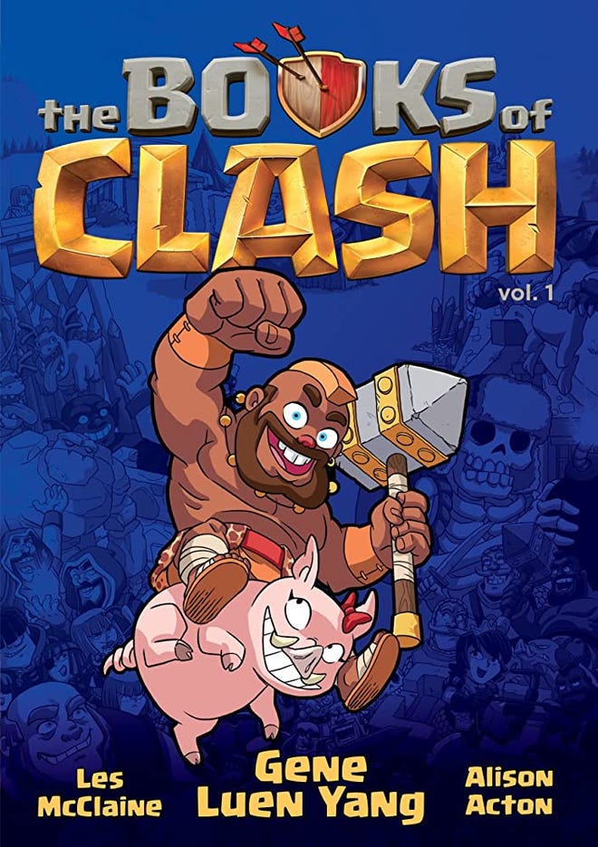 Cover of The books of Clash featuring a hog rider holding a hammer and punching his fist in the air