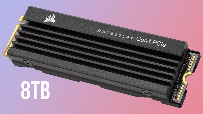8tb nvme sssd, specifically a corsair mp600 pro lpx with text "8TB"