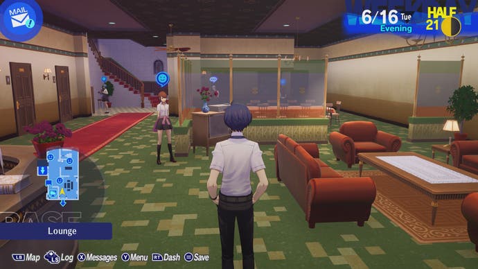 تصویر بارگذاری مجدد Persona 3 که طبقه پایین خوابگاه را نشان می دهد.