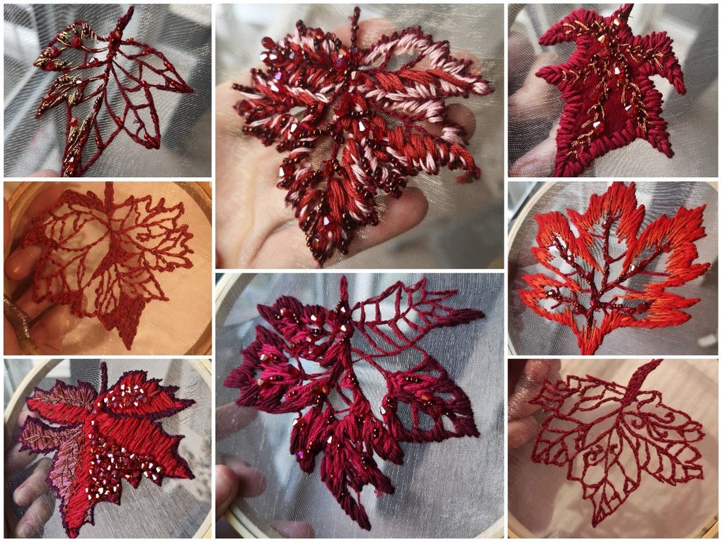Some of the many different leaves that Beth Malcolm (amazoniancos) has made so far for her Sansa Stark coronation dress while in quarantine.