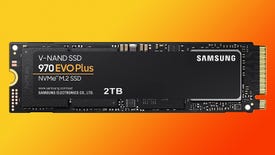 a photo of the samsung 970 evo plus 2tb nvme ssd, a svelte high speed drive on a cool orange background