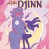 Book cover in pastel colors that reads Nayra and the Djinn and features a girl in a white shirt and purple pants and a large purple djinn sitting on a crescent moon and smiling at each other