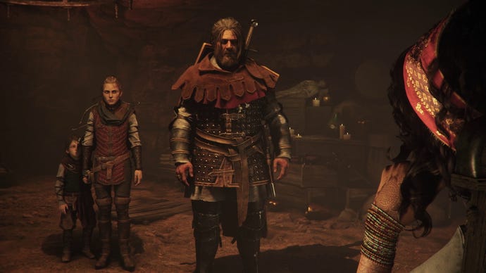 A group of characters chat inside a cave in A Plague Tale Requiem