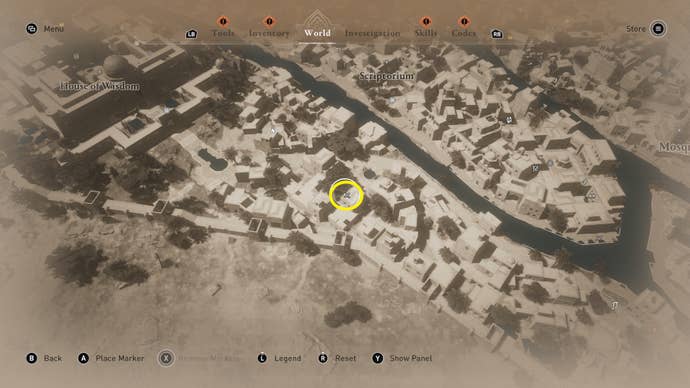 A map detailing the location of the A Challenge enigma in Assassin's Creed Mirage