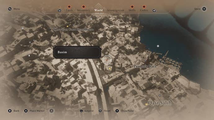 A map showing the location of the A Holy Hoard enigma in Assassin's Creed Mirage