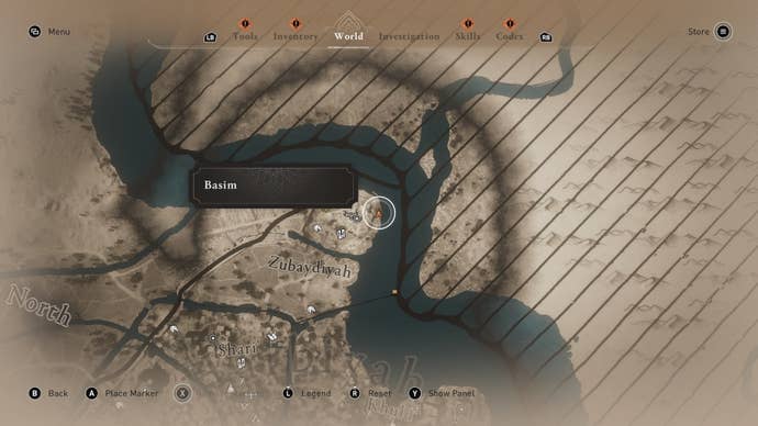 A map showing the location of the A Holy Hoard enigma treasure in Assassin's Creed Mirage