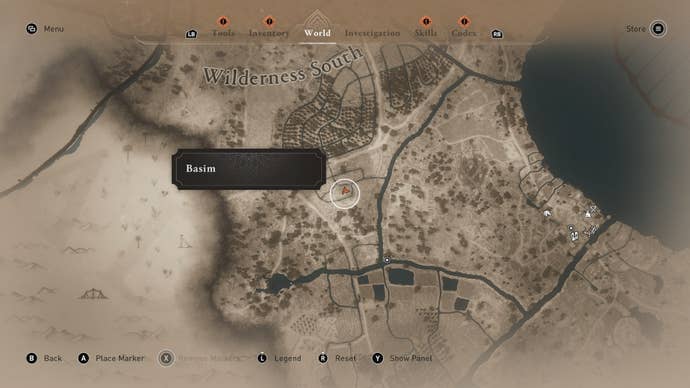 A map showing the location of the Joy Beneath Weeping Palms enigma's reward in Assassin's Creed Mirage