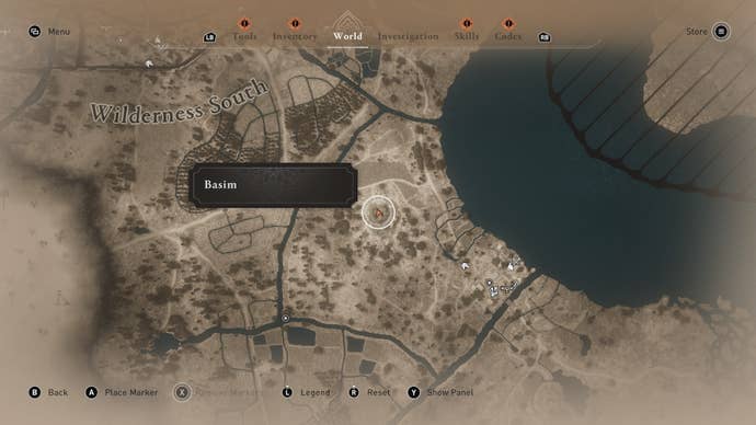 A map showing the location of the Solve This Problem Quickly For Me enigma's treasure in Assassin's Creed Mirage
