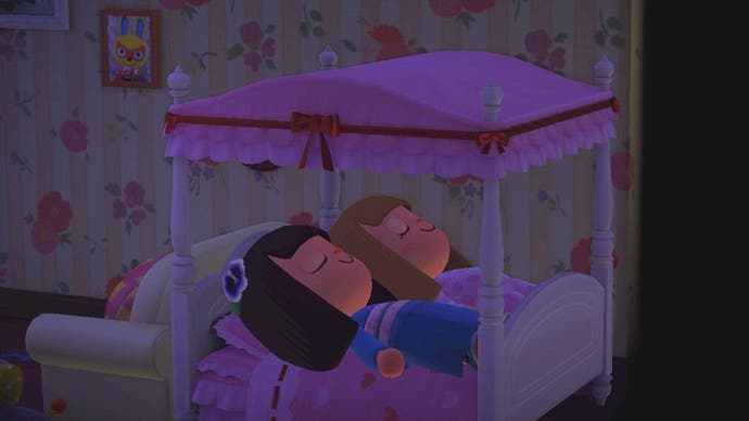 Animal Crossing'de Uyku Vakti - sayvanlı yatakta uyuyan iki oyuncu