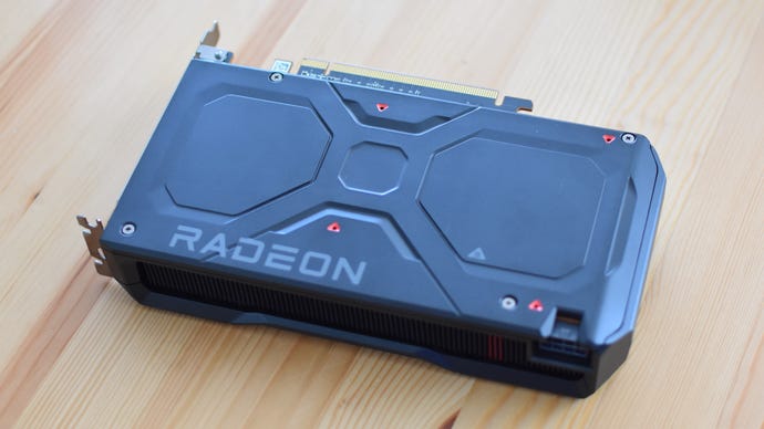 The backplate on an AMD Radeon RX 7600 reference card.