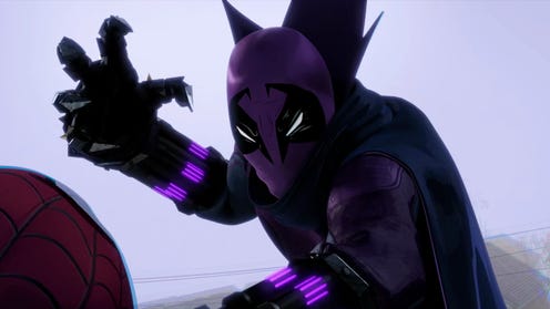 Still from Into the SpiderVerse featuring The Prowler