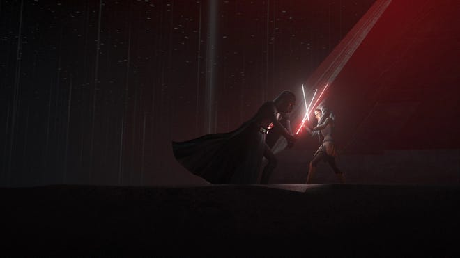 Ahsoka Tano battling Darth Vader animated