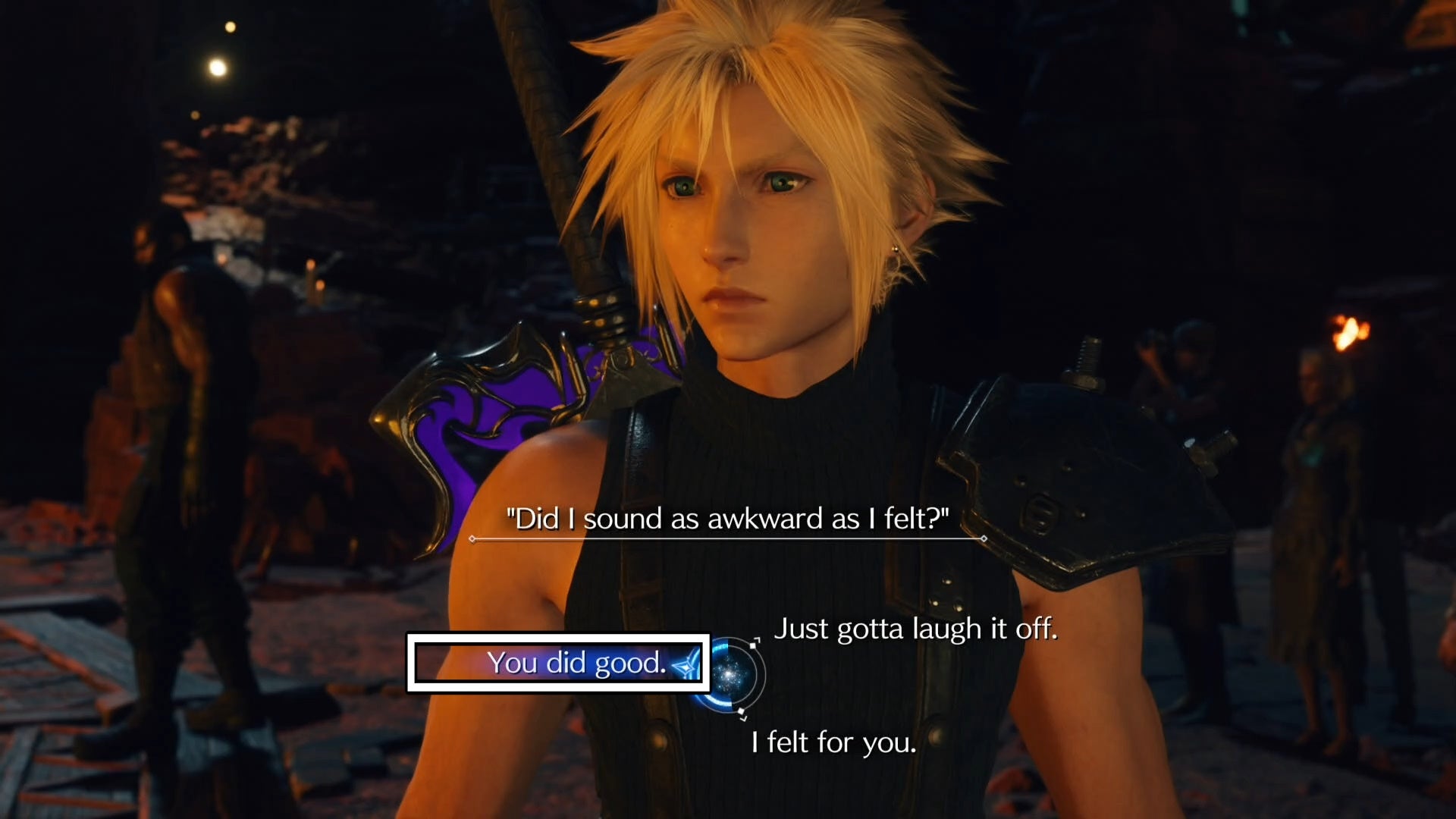 Выбор варианта «Ты молодец» в разговоре с Тифой в Космо-Каньоне в Final Fantasy 7 Rebirth.