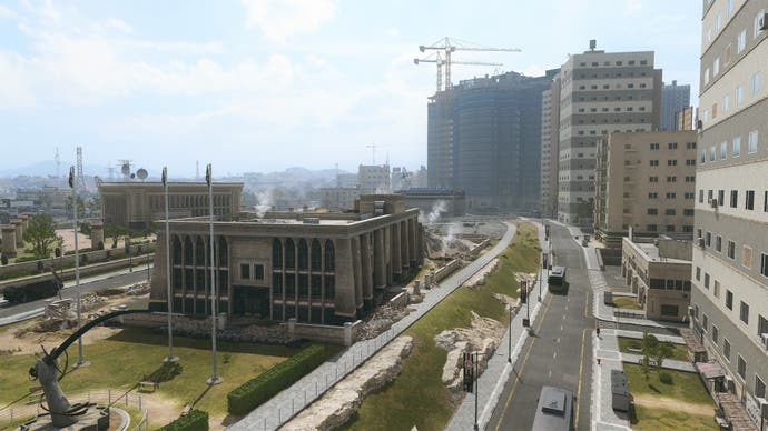 drone view of Zaravan city point of interest in Urzikstan war zone map