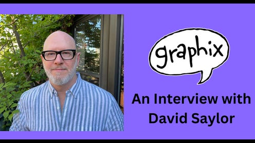 Purple banner that read an Interview with David Saylor and features a headshot of David Saylor and a Graphix logo