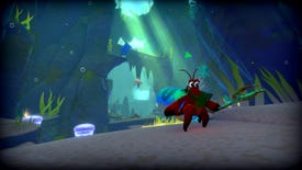 Crab wears a plastic cup and wield a makeshift sword in a screenshot from Another Crab's Treasure.