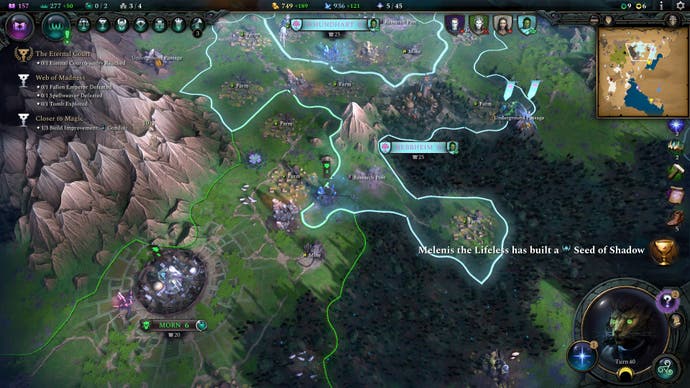 Revisión de Age of Wonders 4: captura de pantalla que muestra el mapa del mundo exterior y los límites de su territorio