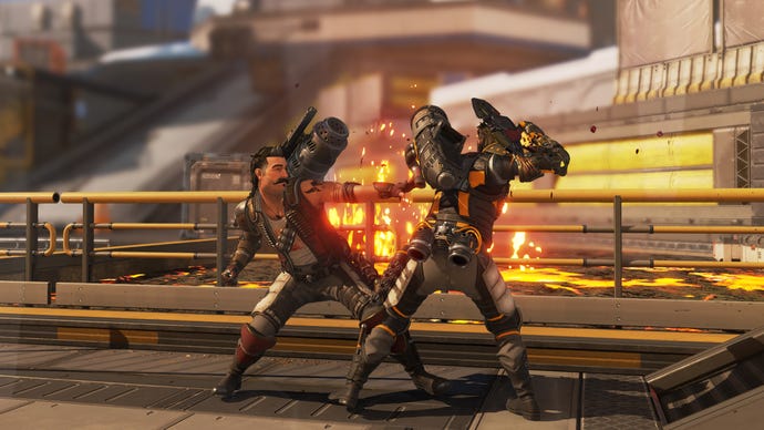 Two Fuses swing punches at each other in Apex Legends Season 20.