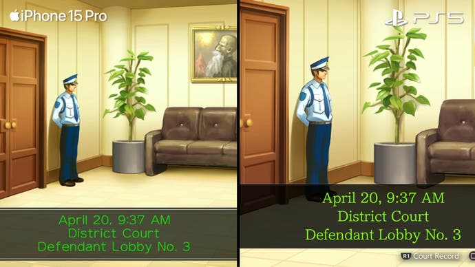 apollo justice ace attorney iphone vs ps5 comparison showing cropped scene