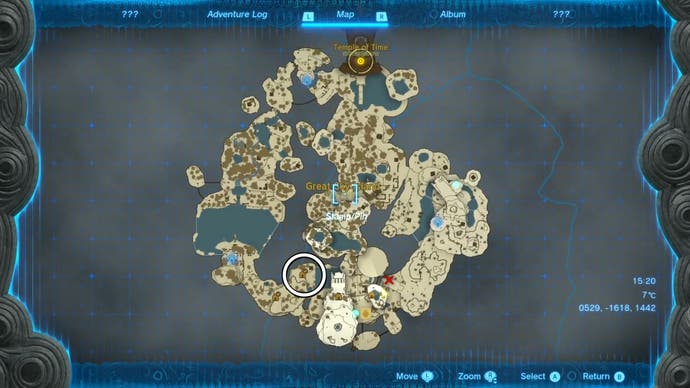 Image showing a map of where the Ponside Cave is located in The Legend of Zelda: Tears of the Kingdom.