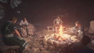 Basim and other Hidden Ones are gathered around a campfire in Assassin's Creed: Mirage