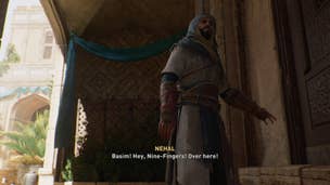 Basim goes to open a door when Nehal calls out for him in Assassin's Creed Mirage