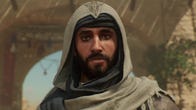 A close-up shot of Basim from Assassin's Creed Mirage in his assassin gear