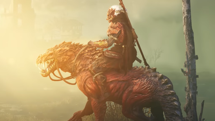 Key art of the Ogodaron mount skin from Assassin's Creed Valhalla's crossover with Monster Hunter World.