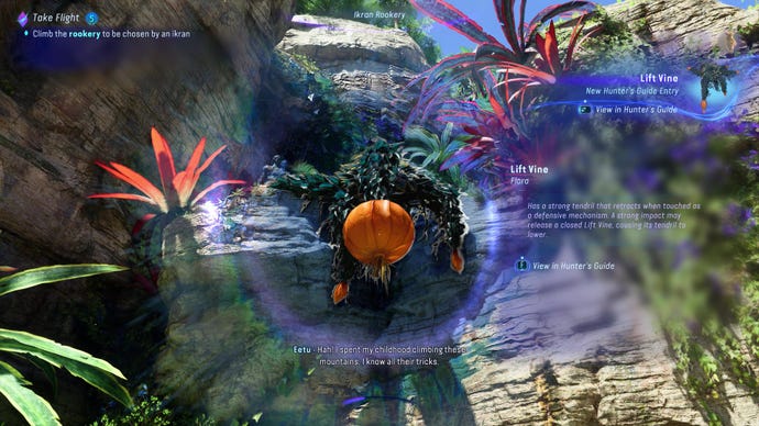 A lift vine is analysed with Na'vi vision in Avatar: Frontiers Of Pandora