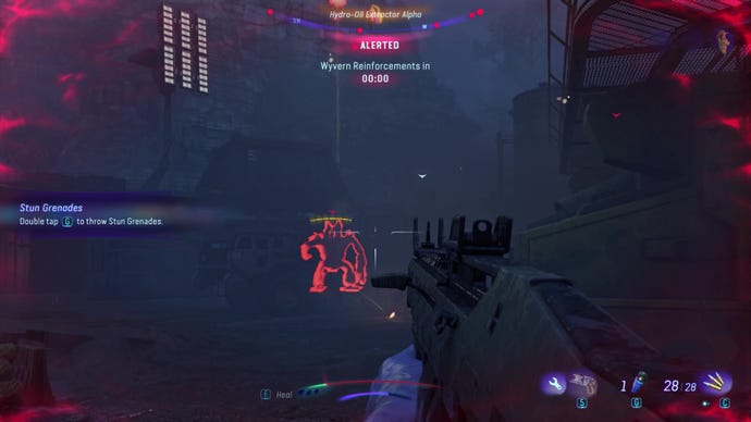 The player shoots at a mech robot in Avatar: Frontiers Of Pandora