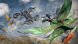 A Na'vi rides an ikran to shoot down an RDA helicopter in Avatar: Frontiers Of Pandora