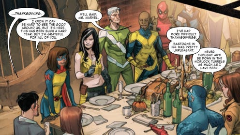 The Avengers and X-Men celebrate Thanksgiving