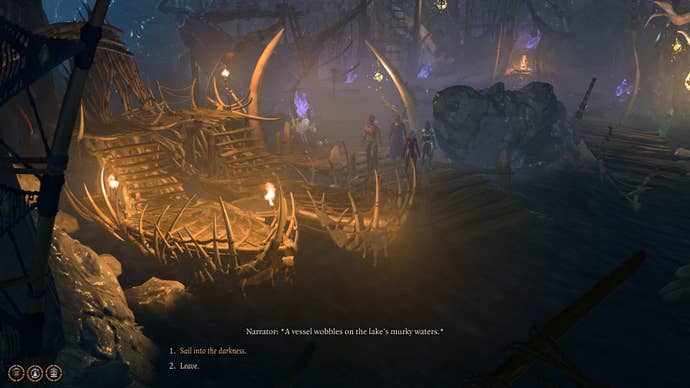 The player interacts with the boat at the Decrepit Village in Baldur's Gate 3