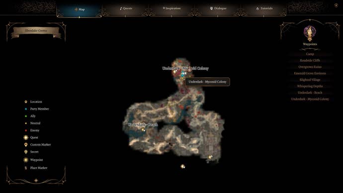 A map of the Underdark in Baldur's Gate 3