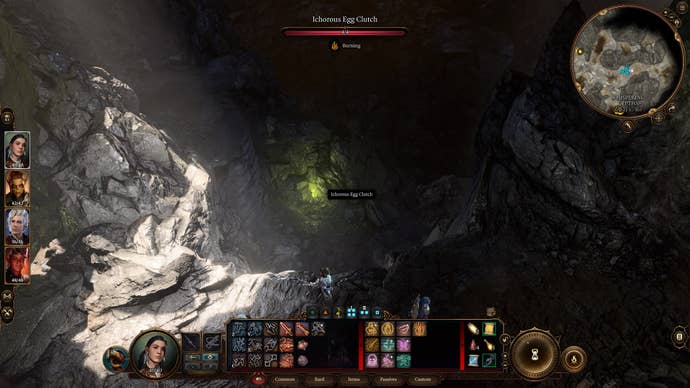 The player looks at an Egg Clutch in the Whispering Depths in Baldur's Gate 3