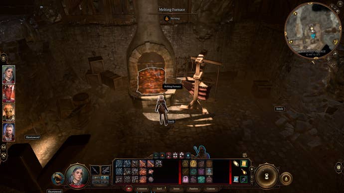 The player interacts with the furnace at the Blacksmith's house in Baldur's Gate 3