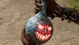 Baldur's Gate 3 image showing a grinning red face on an Iron Flask.