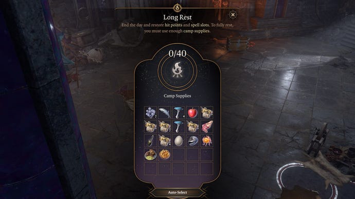 Baldur's Gate 3 image showing the Long Rest menu.