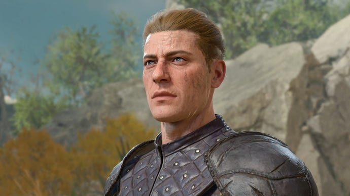 Baldur's Gate 3 image showing Rugan, a human guard.