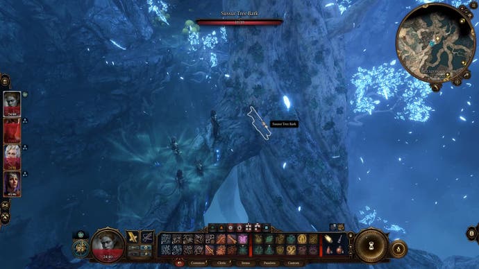 Cursor am Sussurrinde Teil des Sussurbaums in einem blau leuchtenden Bereich