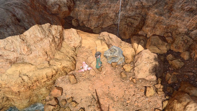 Baldur's Gate 3 image showing a Gnome Wizard next to a rock.