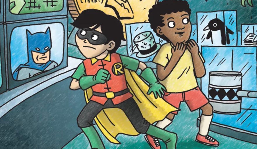 Batman, Robin, and Howard on the cover of Batman and Robin and Howard #4 by Jeffrey Brown